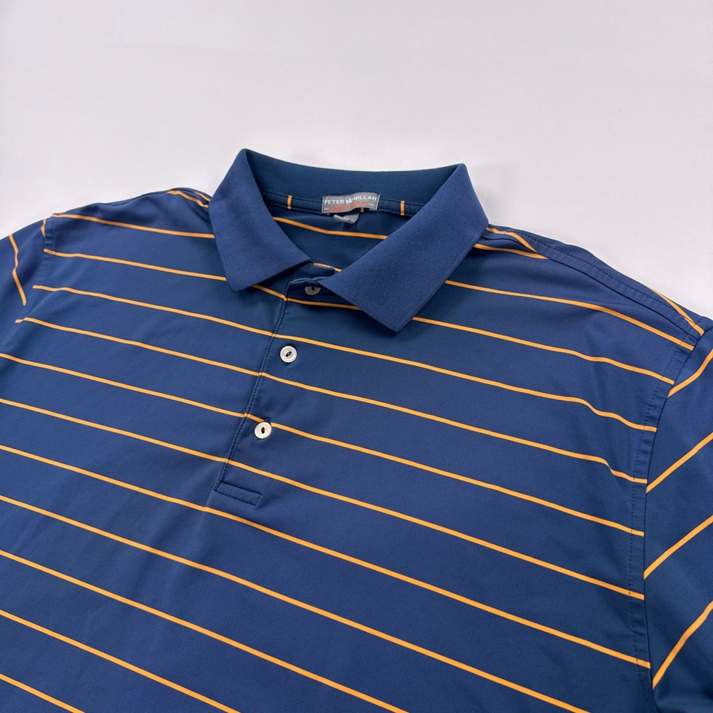 Peter Millar Mens Polo Large Blue Orange Striped Summer Comfort Golf Shirt